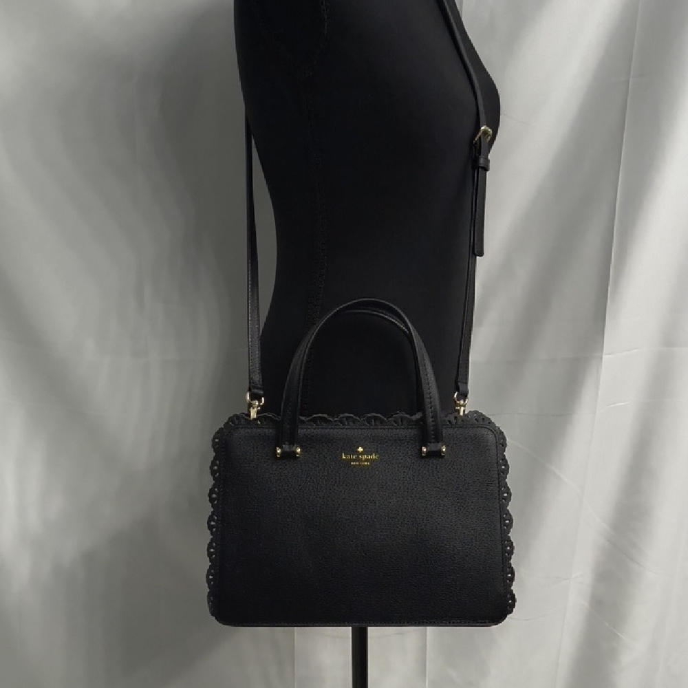 Kate Spade Fordham Court Marielle black leather satchel with lace cutout trim - Picture 15 of 16